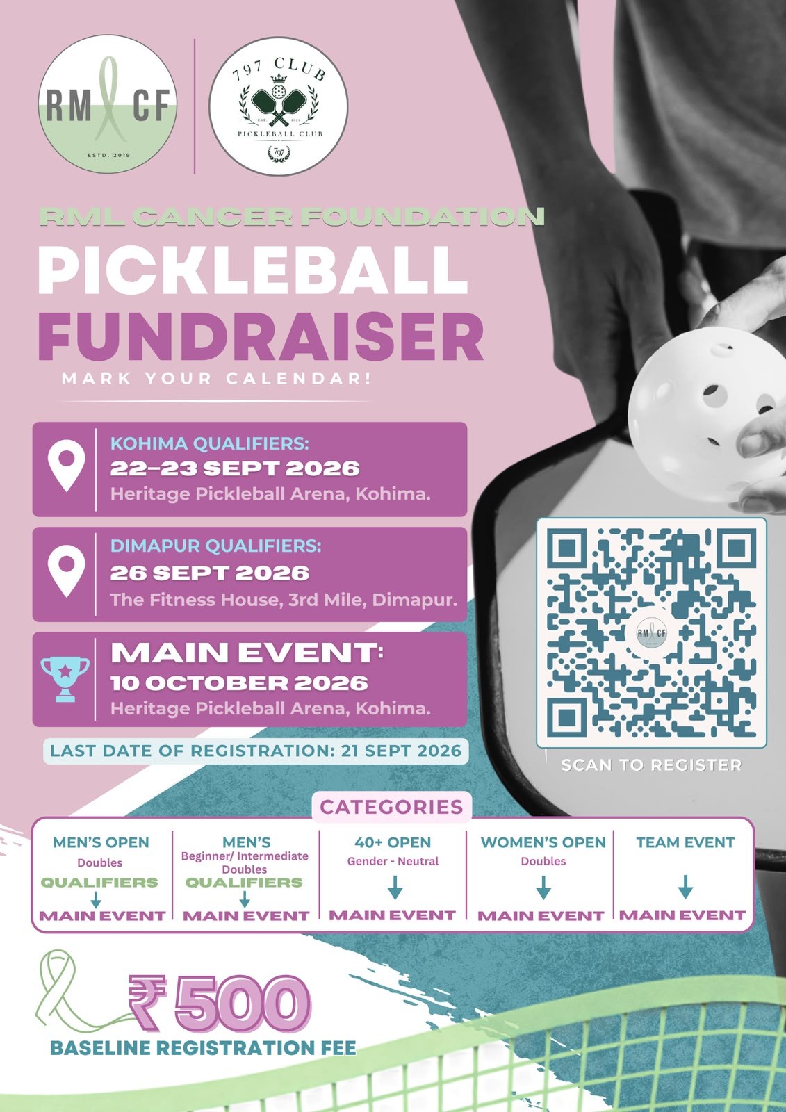 RMLCF Pickleball Fundraiser 2026 — Kohima & Dimapur qualifiers, finals 10 Oct